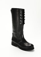 Black leather boots with lace on white background