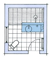 Mini-Bad, Raumgestaltung, Grundriss, WC in Dreiecksform, Illustration