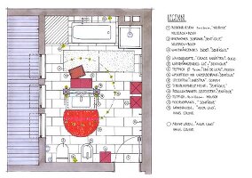 Badezimmer mit Dachschräge, Gestaltung, Grundriss, Illustration