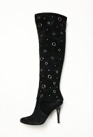 Black boots with studs and rhinestones on white background