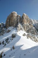 View of winter mountain at Dolomites, Corvara, South Tyrol, Italy