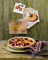 Beetroot and pumpkin tart in baking dish