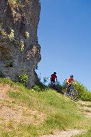 View of people riding bicycles at Nature Park, Franconia, Switzerland