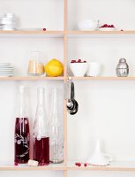 Currant and cranberry syrup in the bottle on the shelf