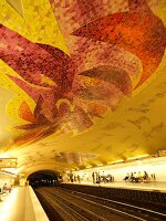 Mosaic ceiling of Cluny-La Sorbonne metro station in Paris, France