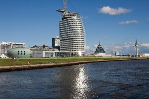 Exterior view of Atlantic Hotel Sail City at HafenCity in Bremerhaven, Bremen, Germany