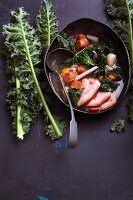Green kale stew with chorizo and chilli honey