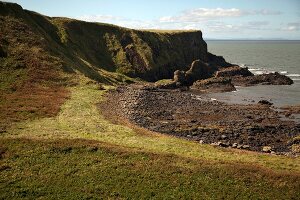 View of Antrim coast and rock landscape, Ireland, UK