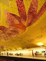 Mosaic ceiling of Cluny-La Sorbonne metro station in Paris, France