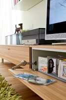 View of CD collection on closet of sideboard