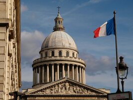 Facade and dome of Pantheon in Paris, France