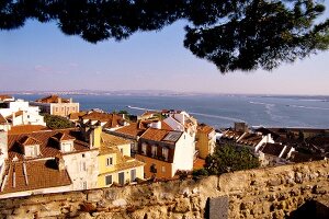 View of Lisbon from miradouro de Santa Lucia over Alfama, Lisbon, Portugal