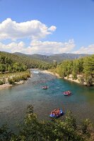Inflatable boats on river of Koprulu Canyon in Turkey