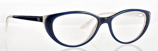 dunkelblaues Brillengestell mit abge -rundeten Ecken und hellem Verlauf