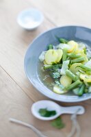 Vegetable soup with potatoes, green beans and fennel