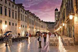 People in Stradun at old town in twilight, Dubrovnik, Croatia