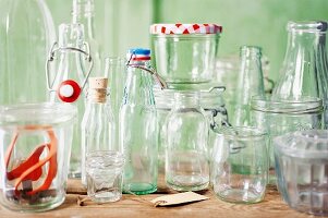 Empty jars and bottles for making preserves