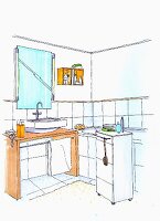 Illustration of bathroom with wash basin