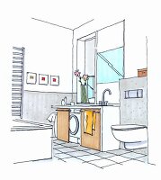 Illustration of interior of a bathroom