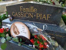 Grave of Sion-Piaf family in Pere Lachaise Cemetery in Paris, France
