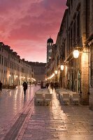 People in Stradun at old town in twilight, Dubrovnik, Croatia