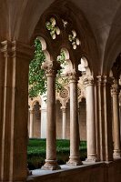 Arcades and columns of old Dominican monastery in Dubrovnik, Croatia