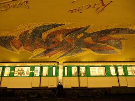 Mosaic ceiling of Cluny-La Sorbonne metro station in Paris, France