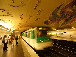 Mosaic ceiling of Cluny-La Sorbonne metro station in Paris, France