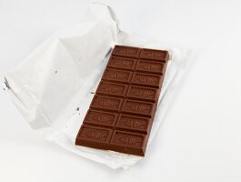 Close-up of chocolate with broken piece on silver paper