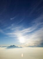 View of Mount Rigi with fog in Alps, Lake Lucerne, Lucerne, Switzerland