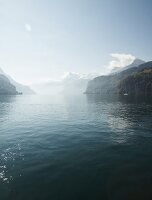 View of ship in Lake Lucerne, Alps, Lucerne, Switzerland