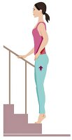 Illustration of woman standing on tiptoes on staircase