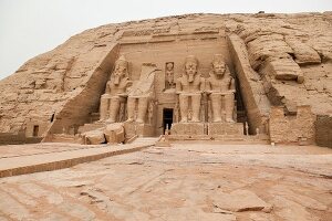 View of Ramses II sculpture outside Temple of Abu Simbe, Nubia, Egypt