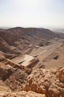 Elevated view of Mortuary temple of Mentuhotep and Hatshepsut, Deir el-Bahari, Egypt