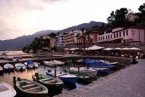 View of restaurant and lounge in Ascona, Ticino, Switzerland