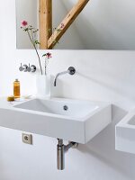 Close-up of wall fitted wash basin
