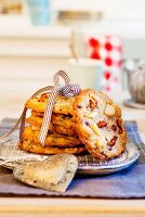 Stack of chocolate nut cookies on plate