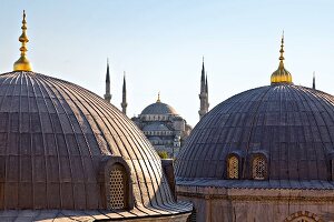 View of mosque domes of Hagia Sophia in Istanbul, Turkey