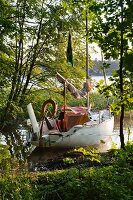 An old sailing boat at anchor, Warmia-Masuria, Poland