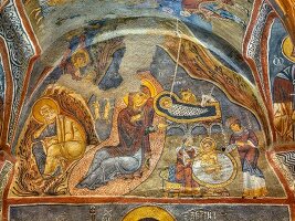 Fresco in Karanlik Church, Goreme, Nevsehir, Turkey, Low angle view