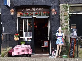 Entrance of Bistro Bij ons restaurant in Prinsengracht, Amsterdam, Netherlands