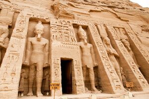View of Ramses II sculpture outside Temple of Abu Simbe, Nubia, Egypt