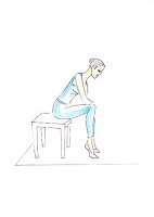 Illustration of woman sitting on chair and exercising for her calves