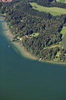 Simssee lake in Rosenheim, Bavaria, Germany, Aerial view