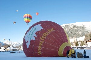 Air balloon in Chateau d'Oex, Alps, Canton of Vaud, Lake Geneva, Switzerland