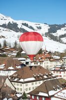 Air balloon in Chateau d'Oex, Alps, Canton of Vaud, Lake Geneva, Switzerland