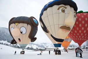 Air balloon in Chateau d'Oex, Alps, Canton of Vaud, Lake Geneva, Switzerland