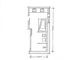 Illustration, Grundriss, Badezimmer schmal, länglich, rechteckig