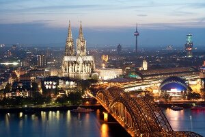 Hohenzollern Bridge with Cologne cathedral of St.Peter and Maria across Rhine, Germany