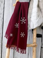Red wool scarf with embroidery